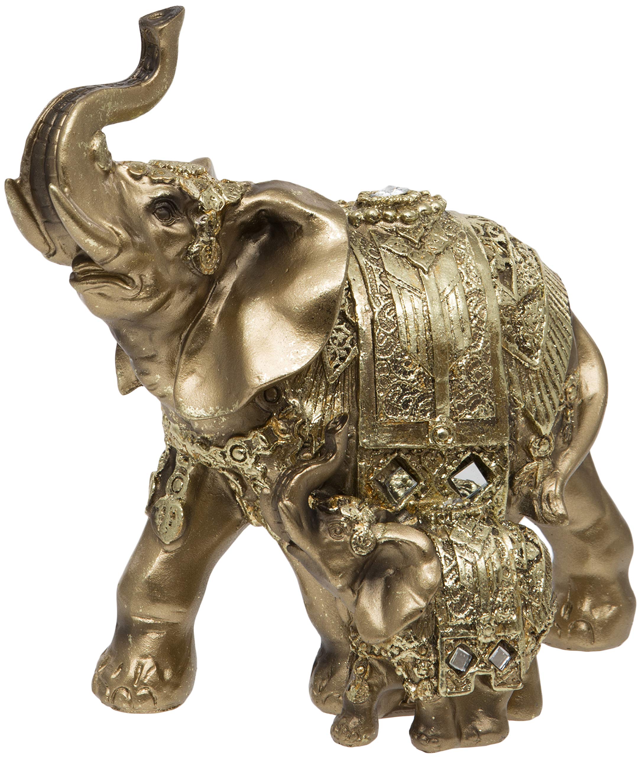 Maturi Gold Coloured Elephant and Calf with Glitter and Diamante Detailing