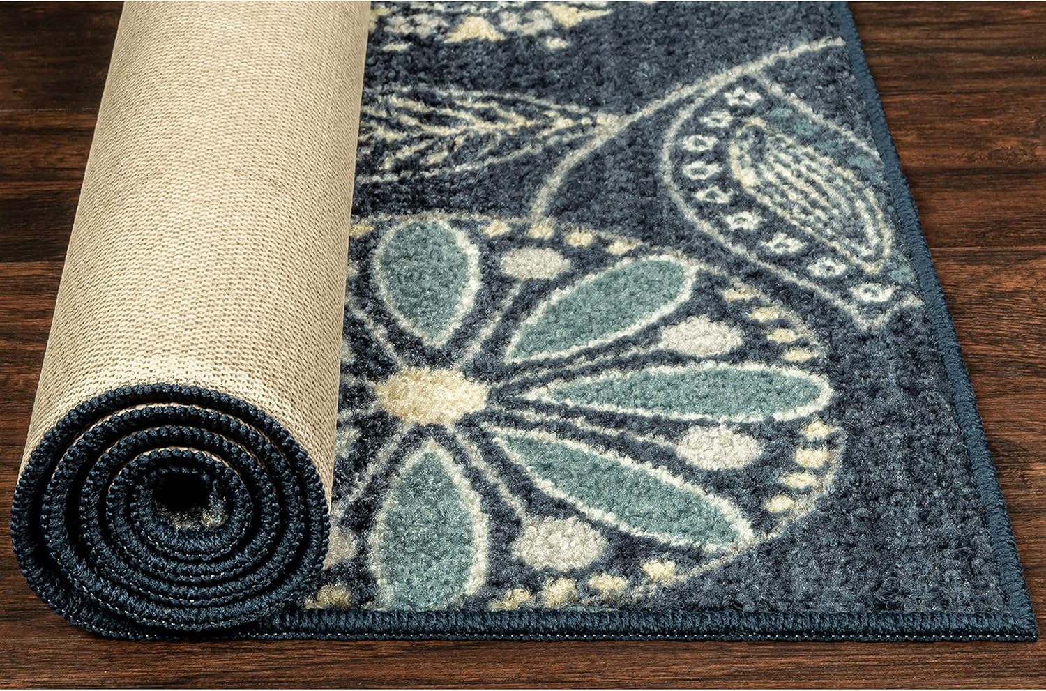 Maples Rugs Reggie Floral Runner Rug Non Slip Hallway Entry Carpet [Made in USA], 2 x 6, Persian Blue: Furniture & Decor