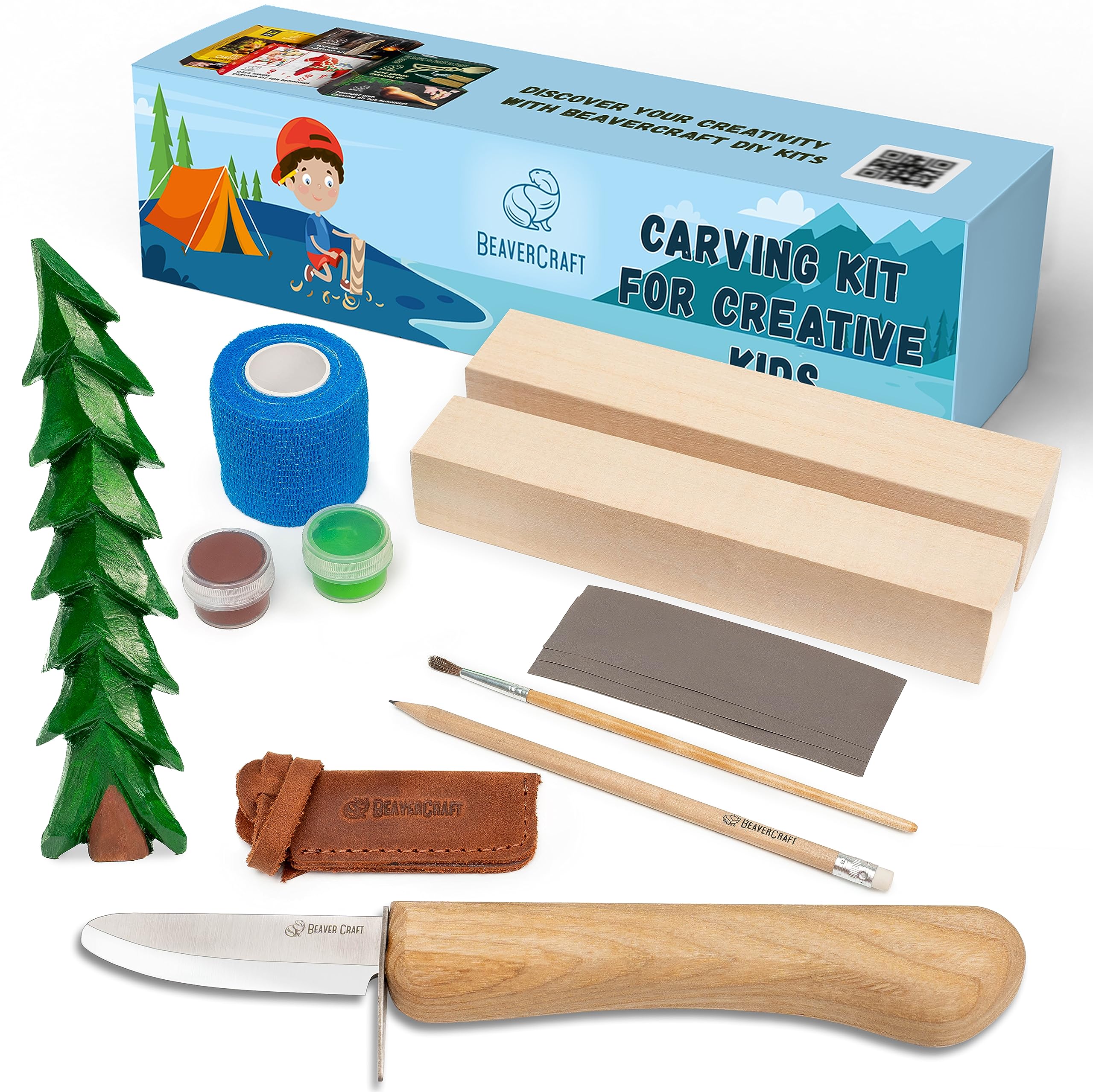 Photo 1 of BeaverCraft Wood Carving Kit for Kids & Beginner DIY08 - Wood Whittling Kit for Kids Woodworking Starter Kit Hobby Kits for Boys Wood Crafts Projects DIY Gifts, Carving Set Whittling Knife & Basswood