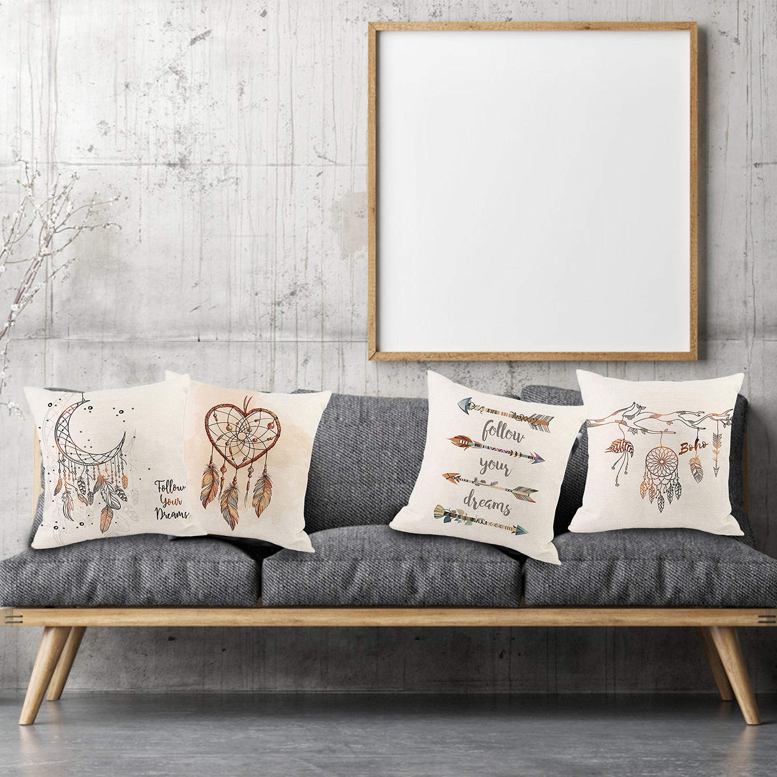 Begleri Throw Pillow Covers，Boho Throw Pillow Covers for Sofa Living Room Car 18 x 18 Inches，4 Pack.