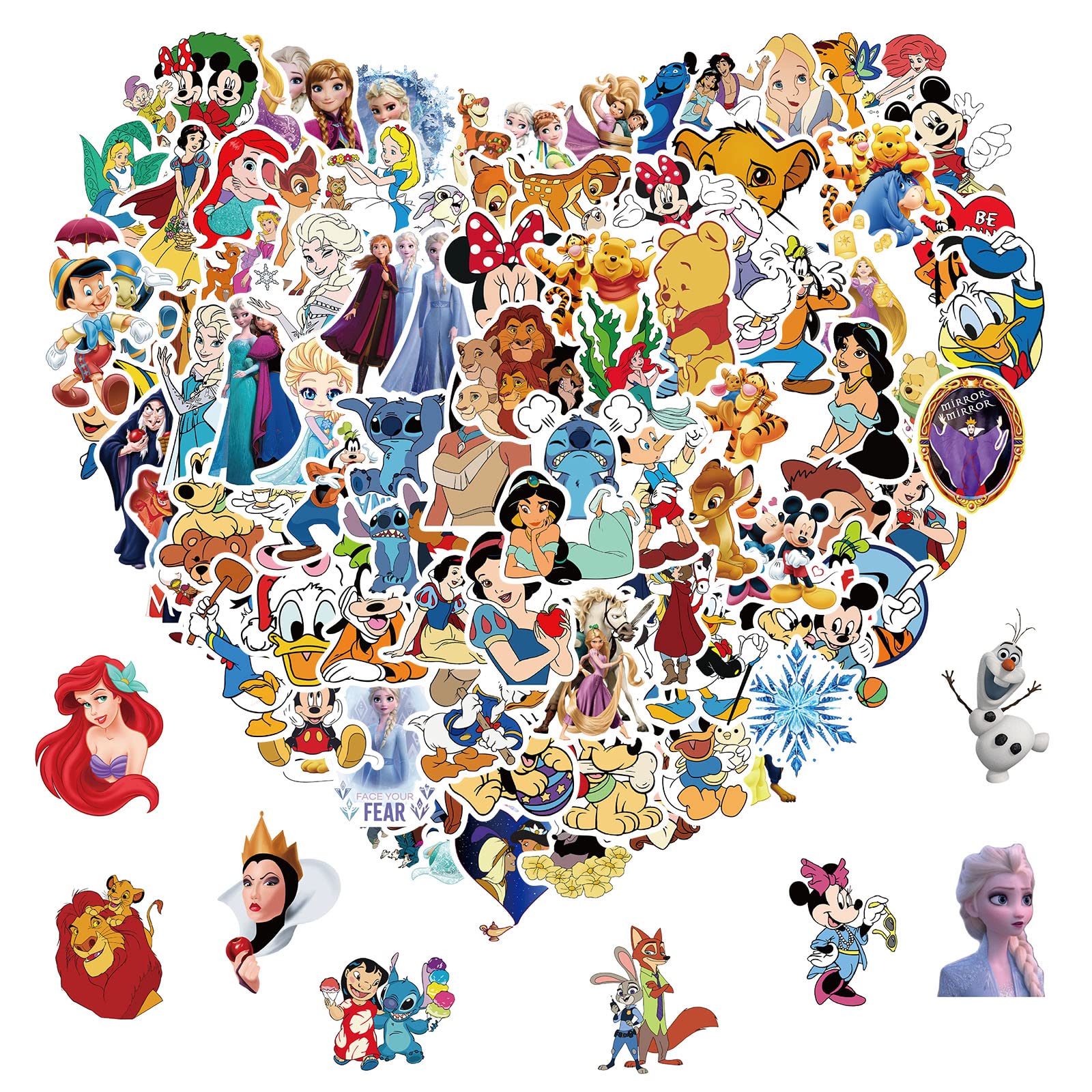 100pcs Disney Cartoon Stickers for Kids Water Bottle, Kawaii Princess Waterproof Vinyl Stickers for Adult Teen Girl Laptop Skateboard Bike Guitar Laggage Bicycle Travel Case Helmet