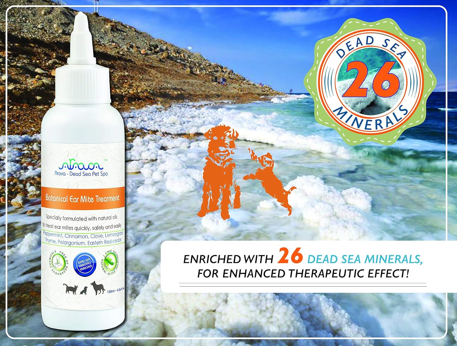 Arava Natural Ear Mite Treatment - for Dogs & Cats - Pet Ear Mites Infection Cleaner - Treat Inaccessible Areas & Prevent Infections - Healthy Safe Formula with Botanical Extracts & Dead Sea Minerals  : Pet Supplies