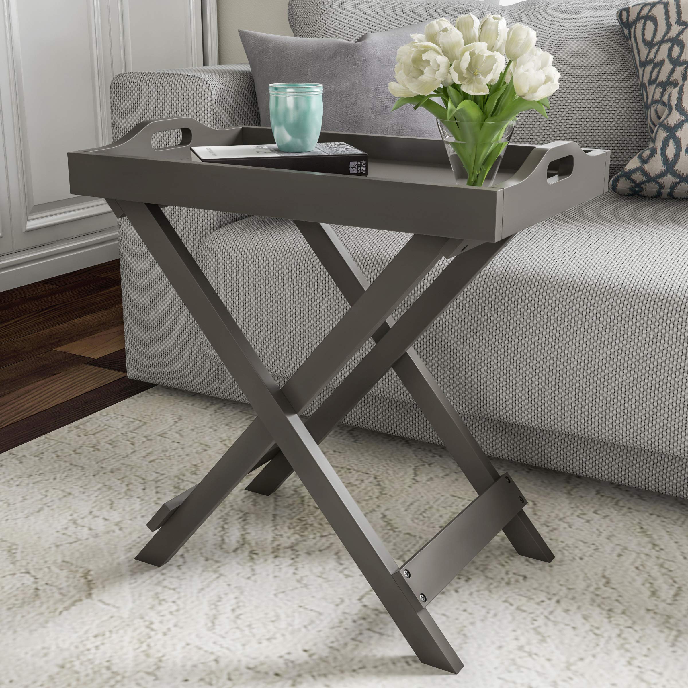 Photo 1 of Folding TV Tray Table - Contemporary Side Table with Removable Tray Top for Food Serving, Decor, or Meals - Portable End Table for Living Room, Bedroom, or Home Office by Lavish Home (Gray)
