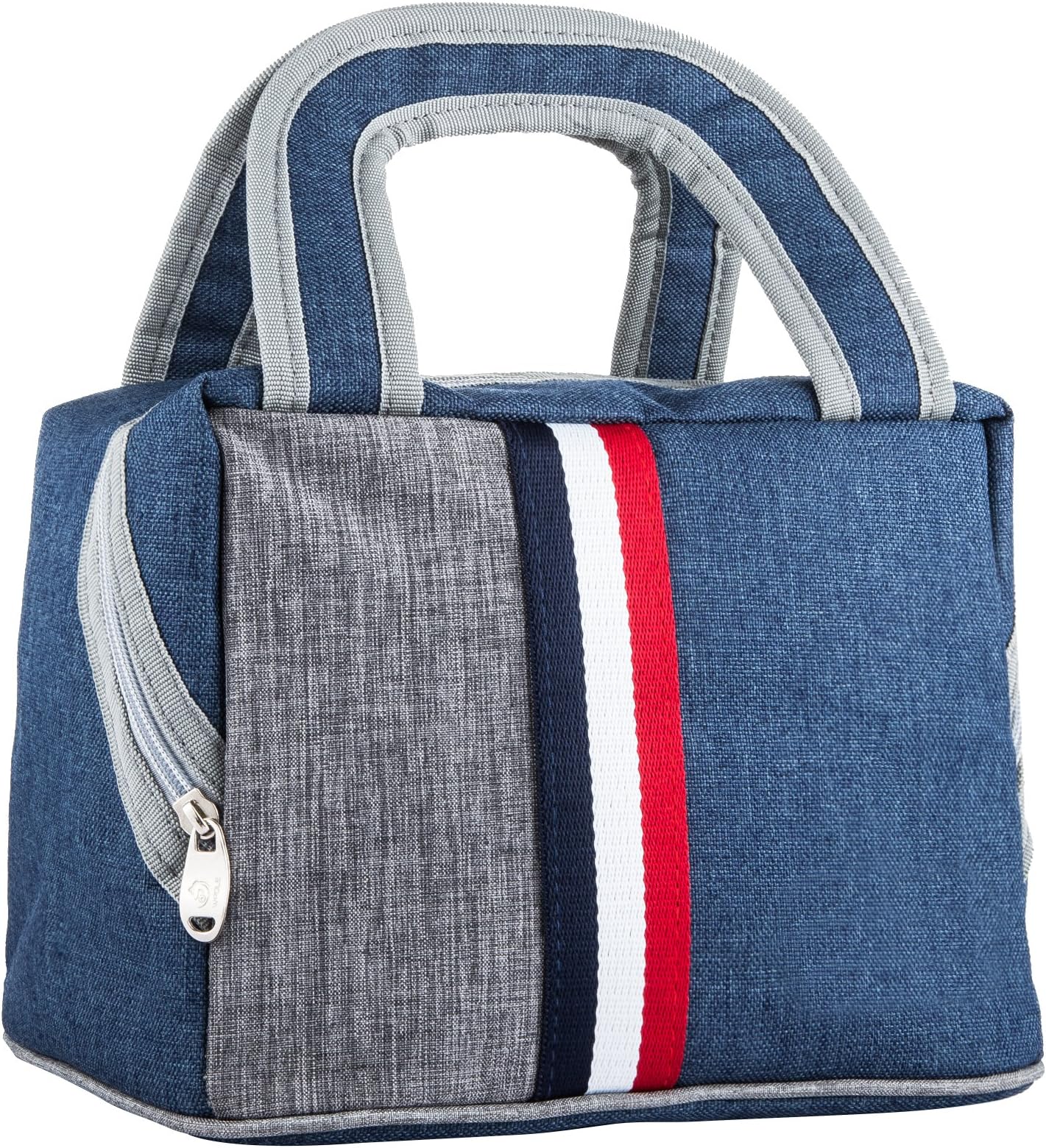 lunch bag Organizer Holder Container B Reusable Zip Closure Handbag Back Pocket Insulated Cooler OUO Lunch Box Tote Bag, 7L, Navy Blue