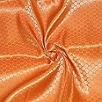 Orange Brocade Art Silk Fabric Solid Pattern Wedding Lehenga Fabric for Sewing Crafting Home Decor by The Yard