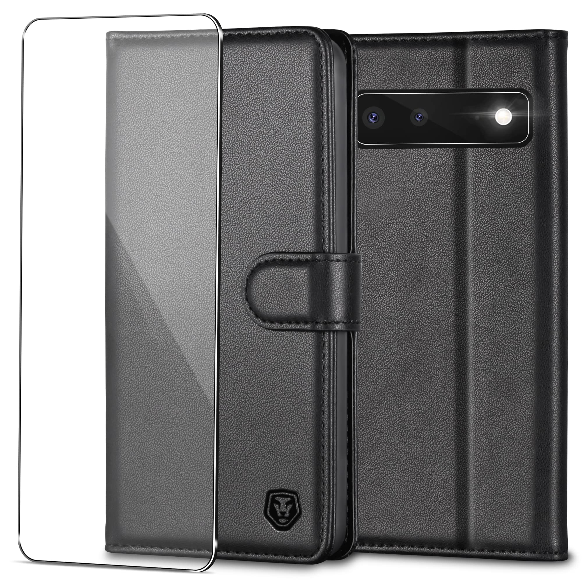Kuafcase for Google Pixel 6 Case with 1 Screen Protector, Wallet Leather Flip Case with 4 Card Slots Magnetic Closure Kickstand Shockproof Phone Case for Google Pixel 6 - Black — image 1