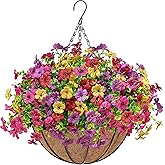 Der Rose Artificial Hanging Flowers Basket for Outdoors Fake Hanging Plants Spring Summer Decoration UV Resistant for Garden Front Porch Patio Balcony Decor