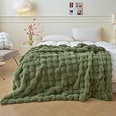 LIFEREVO Fluffy Faux Rabbit Fur Bubble Throw, Plush Shaggy Blanket for Couch Sofa Chair, Soft Cute Moss Furry Blanket Adults Kids Teens Girls, Fuzzy Throw for Bedroom Living Room, 50x60, Sage Green