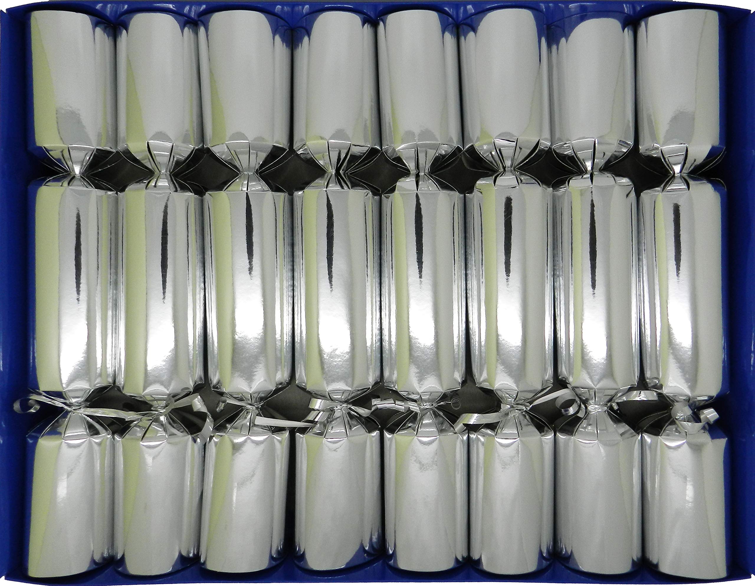 Crackers Ltd Fill Your Own Box Christmas Crackers - Set of 8 Silver with Silver Trim and Tags