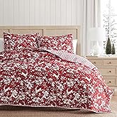 Martha Stewart - Queen Quilt Set, Classic Quilted Bedding, Lightweight, Incredibly Soft & Wrinkle Resistant Quilt with Matching Pillowcases, 3 Piece Bed Set (Dancing Deer Red)