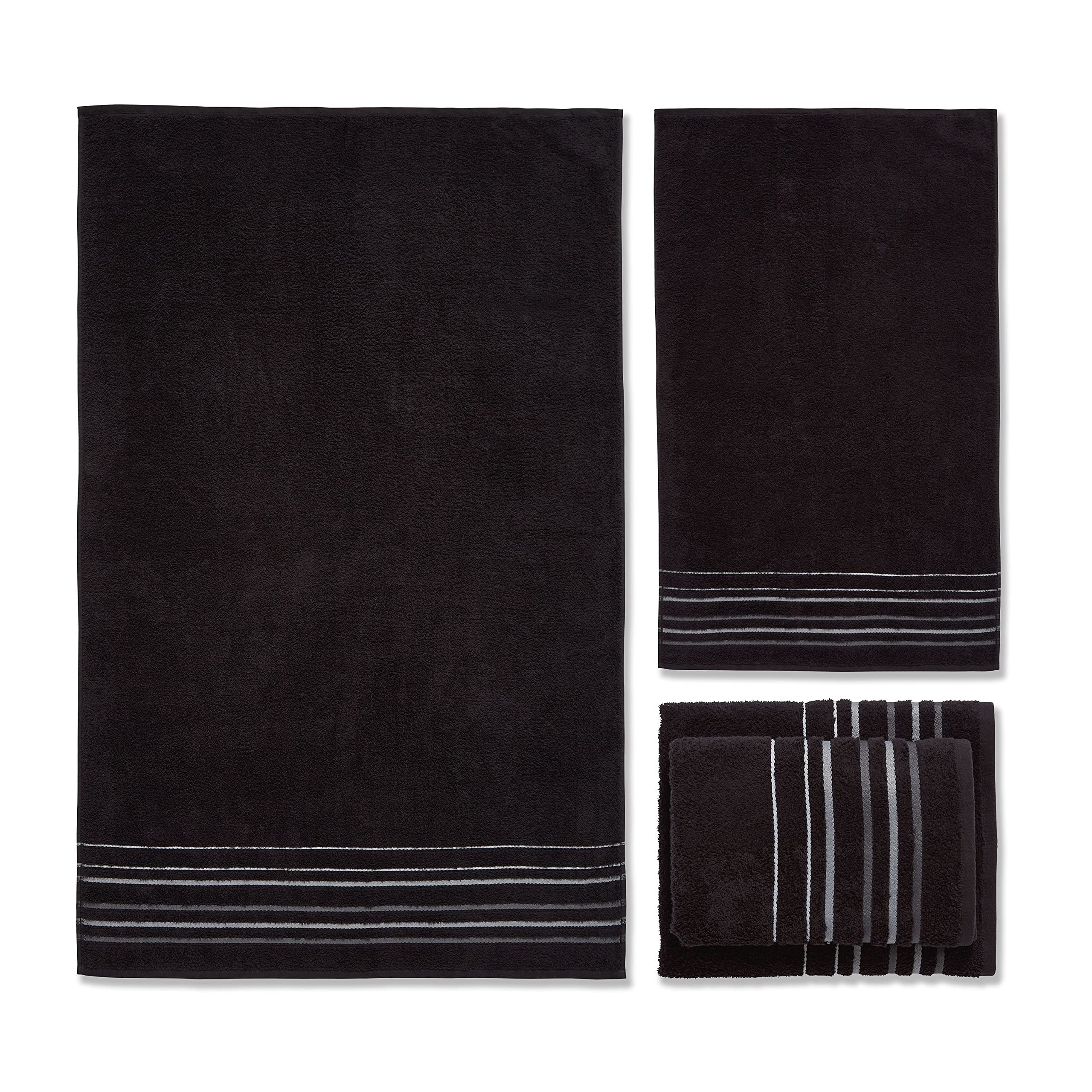 Catherine Lansfield Bathroom Java Stripe 450 gsm Soft & Absorbent Cotton 4 Piece Towel Set Black