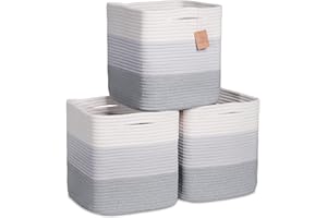 NaturalCozy Storage Cubes 11 Inch Cotton Rope Woven Baskets for Organizing, 3-Pack | Cube Storage Bin | Square Storage Basket