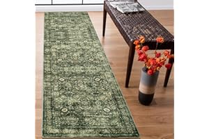 Morebes Vintage Kitchen Runner Rugs Non Skid Washable, Floral Boho 2x8 Runner Rug, Non Shedding Runner Rugs for Hallway Indoor Floor Carpet Runner for Laundry Room Bedroom, Green