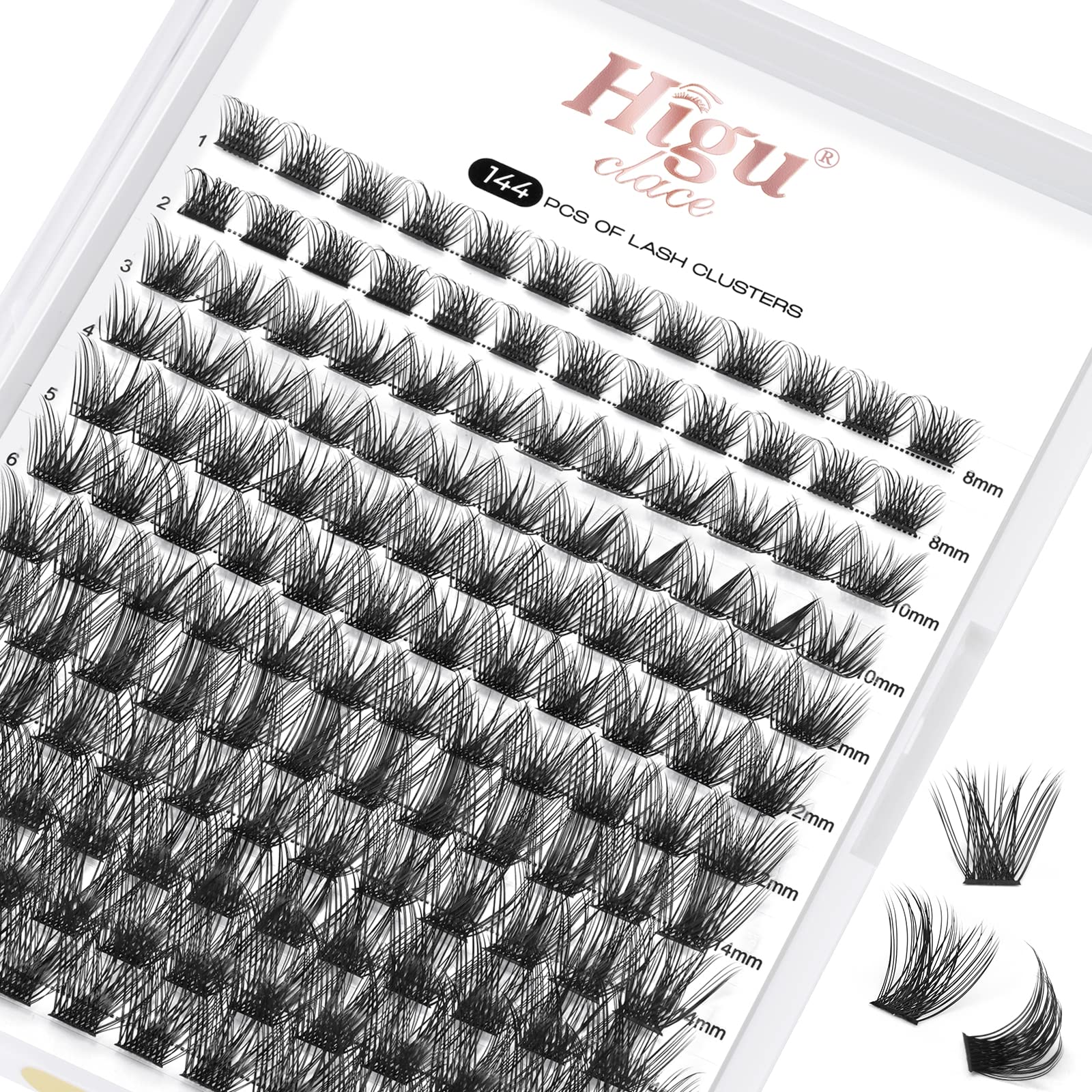 Lash Clusters DIY Eyelash Extensions 144 Pcs Cluster Eyelash Extensions 8-16mm Cluster Lashes C Curl Thin Stem Lash Clusters Reusable Makeup for Self-application (Volume-Big C 8-16mm)
