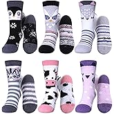 LINEMIN Kids Fuzzy Socks Boys Girls with Grips Non Slip Slipper Socks Cozy Fluffy Winter Warm Crew Socks 6 Pairs