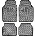 BDK Metallic Chrome Car Floor Mats All-Weather Universal Fit Automotive Floor Mats for Cars SUVs, Floor Mats for Trucks, Car Mats Full Set Front & Rear, Non-Slip Backing - Charcoal