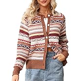 Ladyful Women's Striped Cardigan Sweaters Button Down Chunky Knit Color Block Long Sleeve Tops Fair Isle Sweater Coats