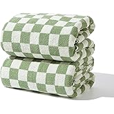 Indulge in Luxury with Checkered Bath Towels - 100% Cotton, Super Soft & Absorbent, Fade-Resistant, Cozy, and Perfect for Gifting (2 Towels) (Green)