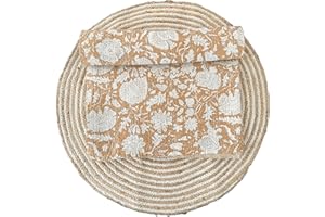 SAMBHAV QUILT HUB Indian Handblock Kantha Floral Printed Handmade Quilted Blanket Vintage Home Decorative KanthaThrow Blanket Kantha Bedcover Queen/King/CaliforiniaKing (Gold, California King(108X108) inches)