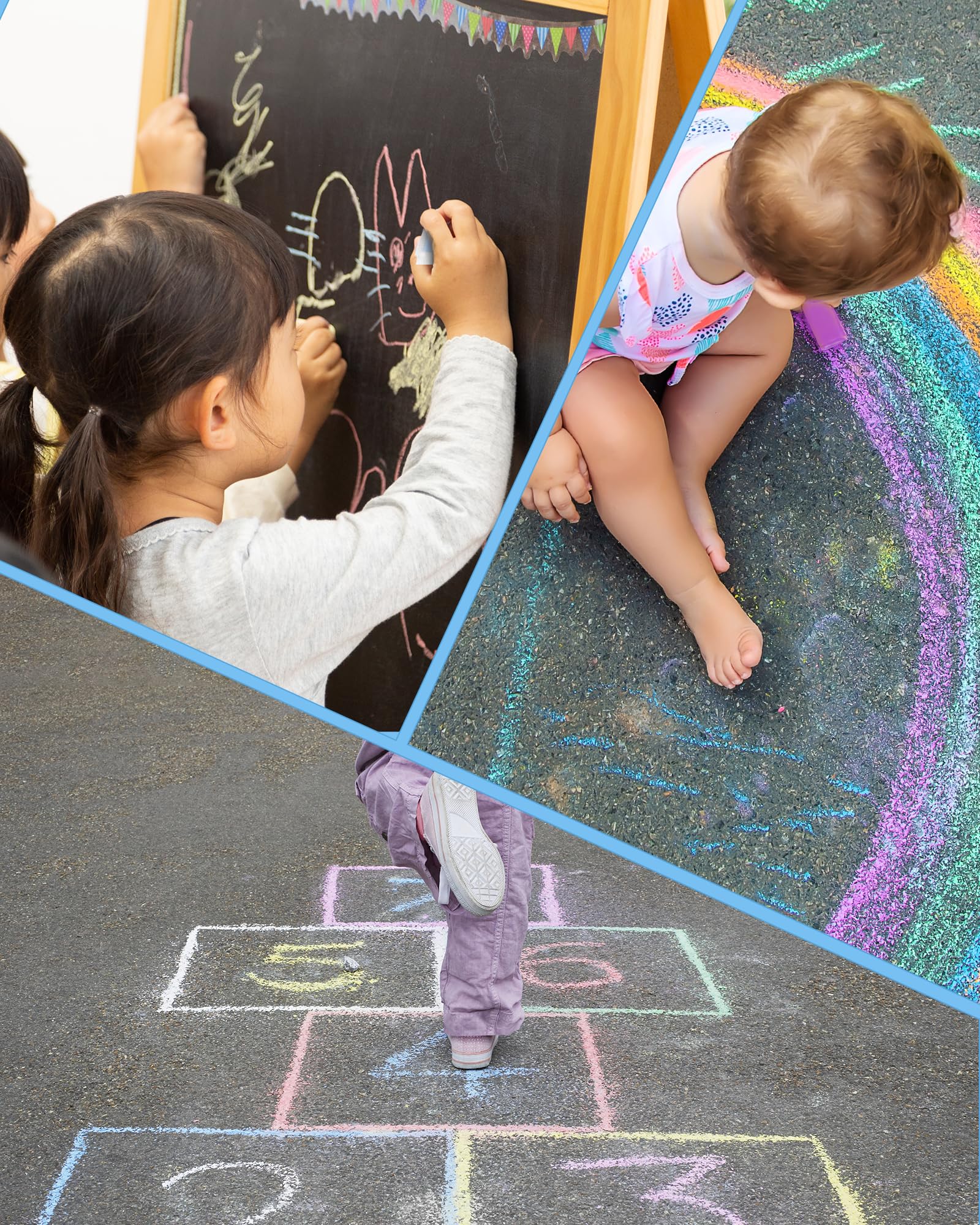 NewFamily Try-It Chalk Set – 6 Dustless Washable Chalks with Holder for Kids, Safe for Sidewalk, Blackboard, Art Play