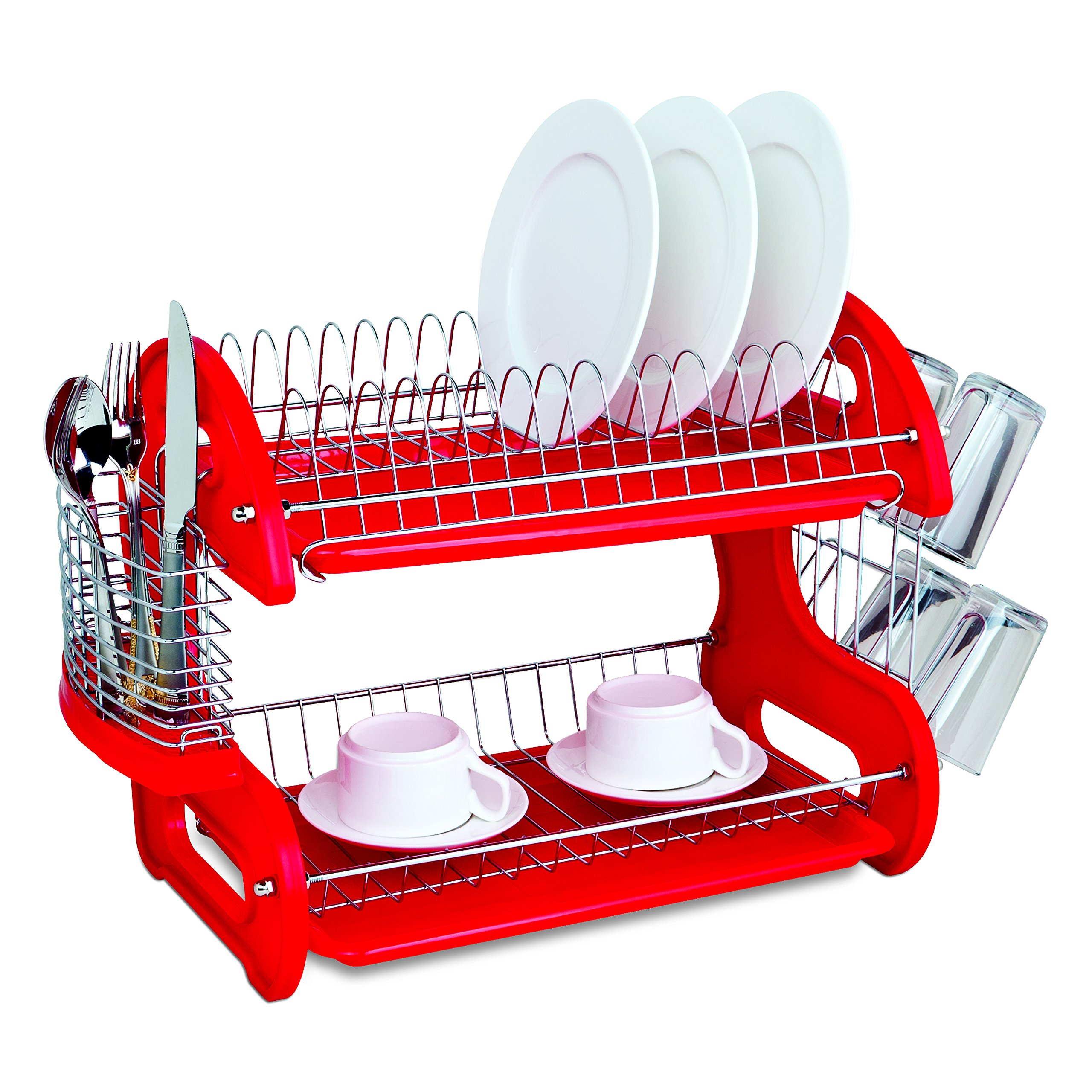 Home Basics Plastic 2Tier Dish Drainer Rack, Air 17.5in x 10.5in x 7in