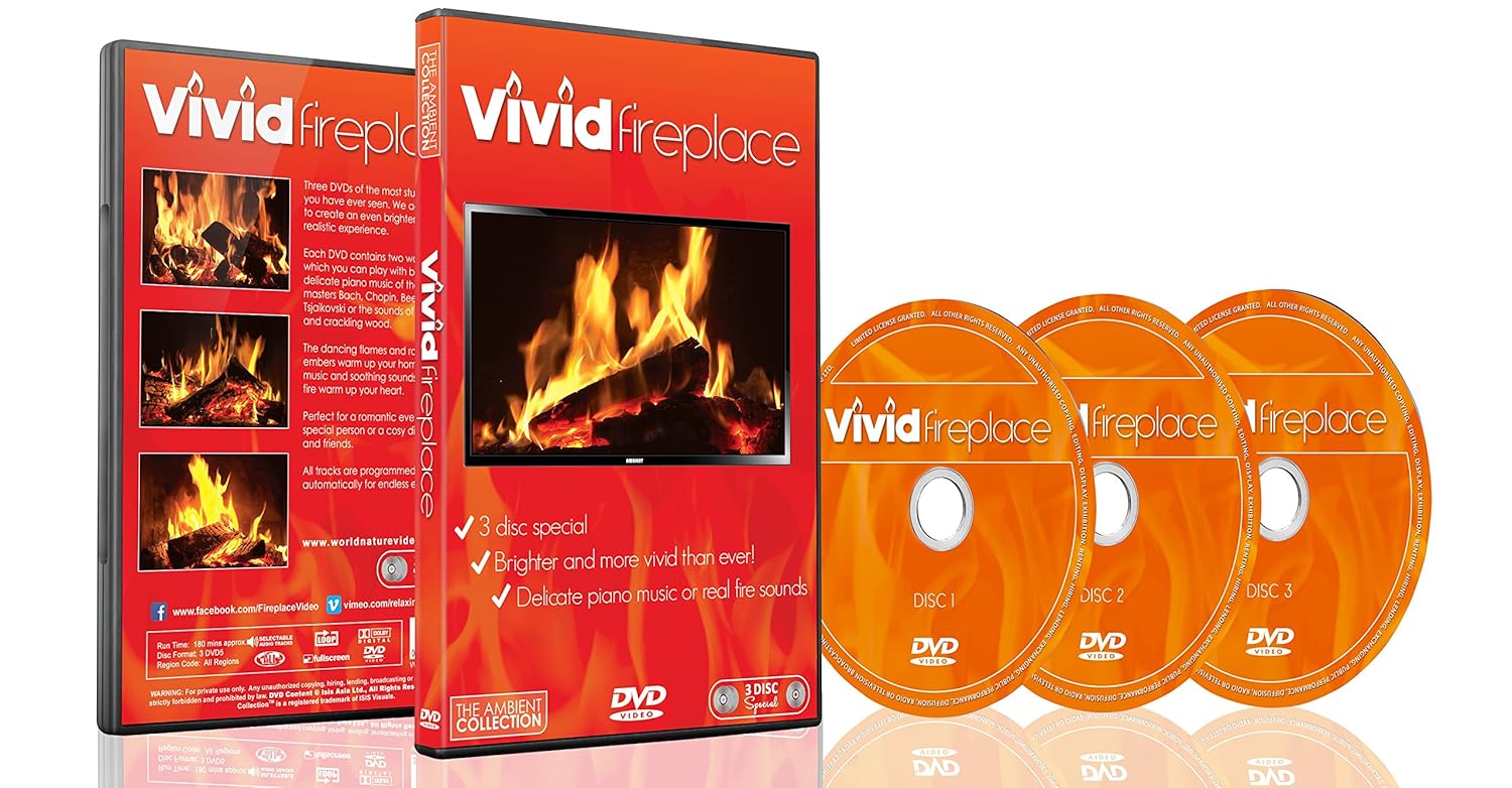 Fireplace Vivid DVD 2016 3 DVD Set With Extra Long Fires
