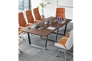 ahliss Sturdy Conference Table with Cable Management Grommets Modern Rectangle Office Meeting Table with Wood Tabletop and Metal Frame & Legs- Easy Assembly Boardroom Table (Mahogany, 8 Foot)