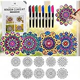 Hula Home Stained Glass Mandala Art Kit - DIY Window Clings with Markers, 10 Suncatchers - Perfect Hobby for Adults, Kids, Teens & Seniors - Ideal Gift for Beginners, Women & Elderly
