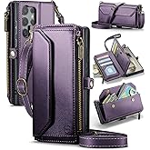 Strapurs Wallet Case Compatible with Samsung Galaxy S24 Ultra 5G RFID Blocking 10-Card Holder Soft PU Leather Magnetic Snap Strap Zipper Pocket Phone Case Fit for Galaxy S24 Ultra - Purple