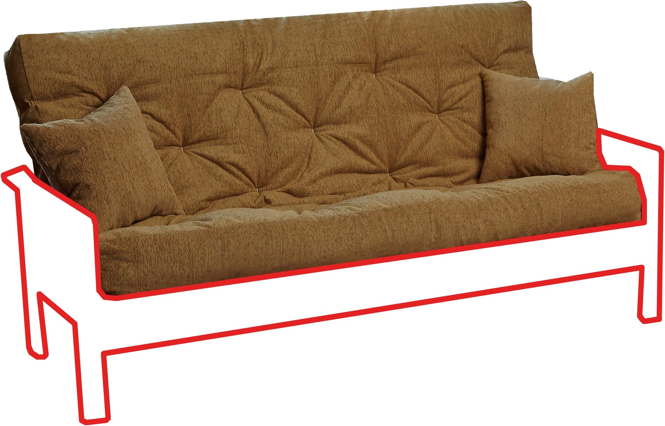Memory Foam Futon Mattress Beige Upholstery Fabric with 2 Matching Pillows (Full, Cancun Maple) Made in The USA