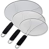U.S. Kitchen Supply 13", 11.5", 9.5" Stainless Steel Fine Mesh Splatter Screen with Resting Feet Set, Black Handles