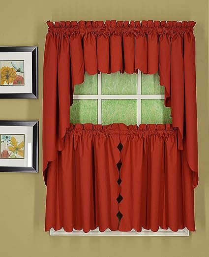 Todays Curtain CA2003K Orleans 38 Swag Pair Tambour Scallop Edge Curtain, Brick Red, 60 W x 38 L