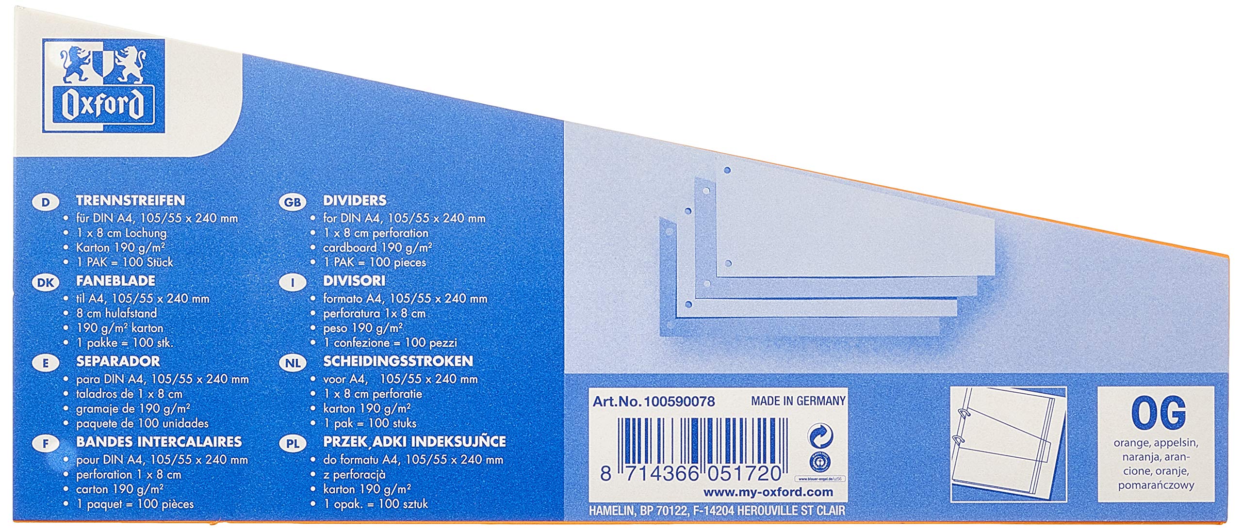 Elba scheidingsstroken Trapezium 240x105/55mm onbedrukt 2 gaats Oranje pak 100