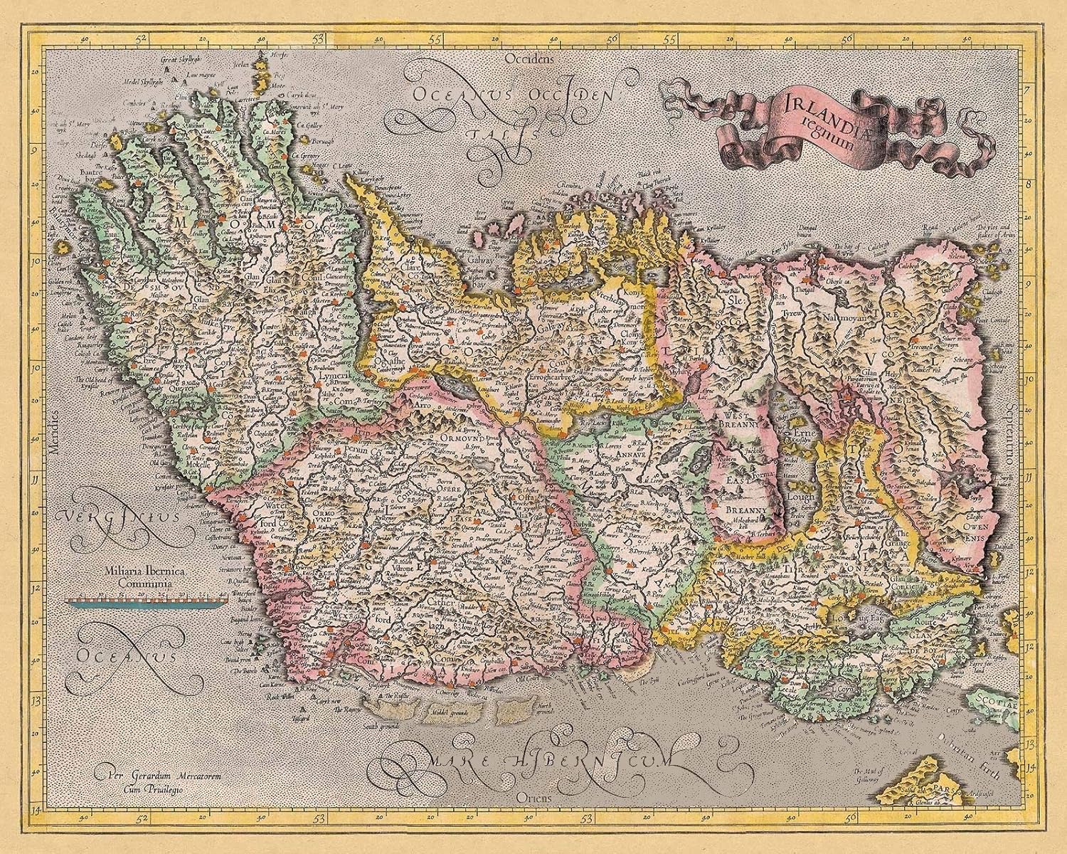 1620s “Irlandia Regnum” Ireland Vintage Style Irish