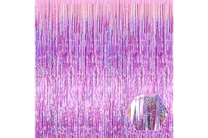 FERWZSR 6 Pack Pink Foil Fringe Curtain Backdrop, 3.28Ft x 8.2Ft Metallic Tinsel Foil Fringe Streamer Curtains for Photo Booth, Valentine's Day, Birthday, Wedding, New Year Party Decorations