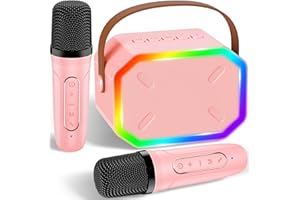 BEAUWOW Mini Karaoke Machine with 2 Wireless Microphones, Portable Bluetooth Speaker for Adults and Kids, Karaoke Toys Gifts for 3 4 5 6 7 8 9 10 12 +Year Old Girls Birthday, Family, Home Party Toy