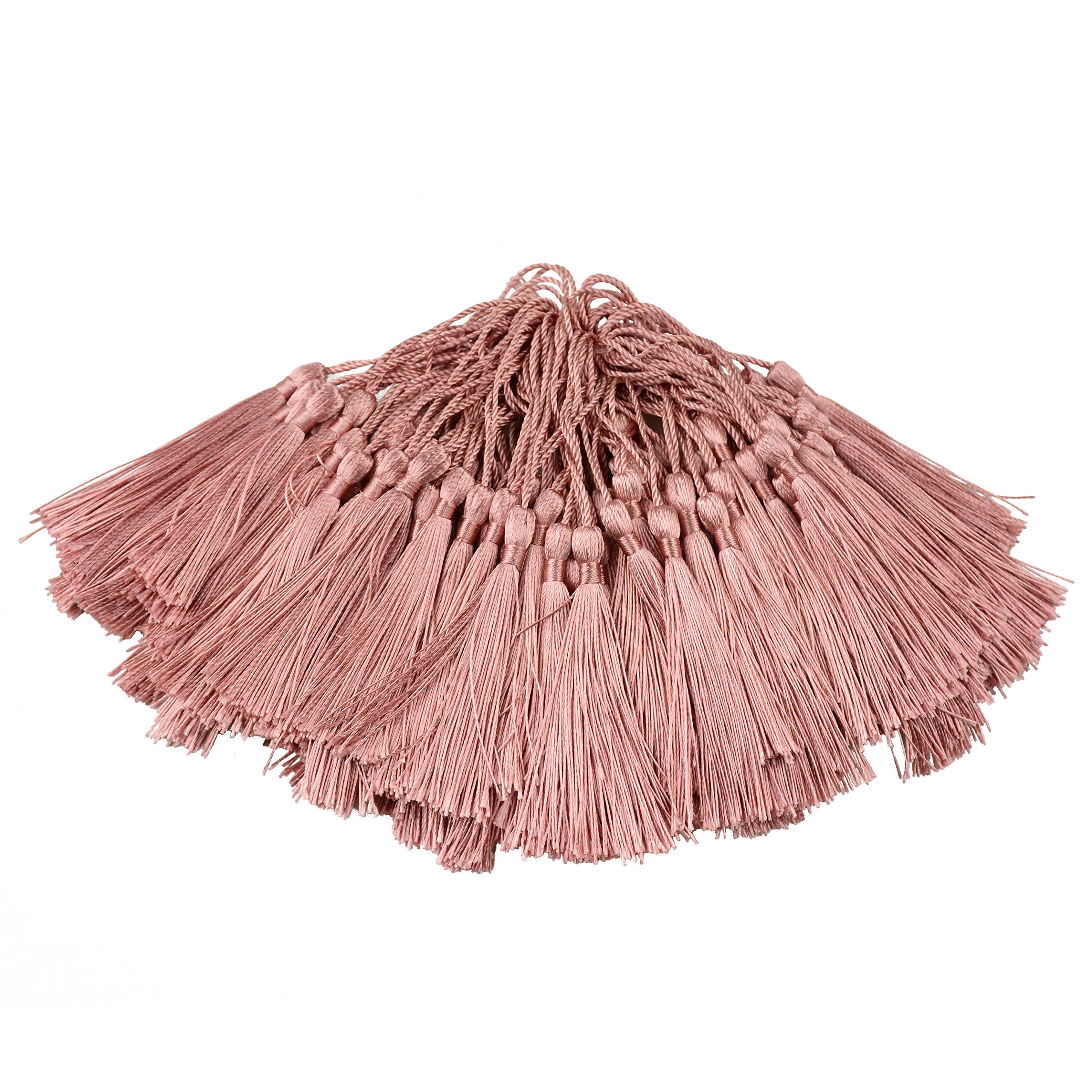 100pcs 13cm/5 Inch Silky Floss Bookmark Tassels with 2-Inch Cord Loop and Small Chinese Knot for Jewelry Making, Souvenir, Bookmarks, DIY Craft Accessory (Peel Powder)