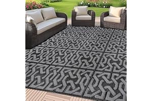 SAND MINE Reversible Mats, Plastic Straw Rug, Modern Area Rug, Large Floor Mat and Rug for Outdoors, RV, Patio, Backyard, Deck, Picnic, Beach, Trailer, Camping (9' x 12', Black & Grey)