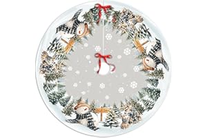 Christmas Tree Skirt, Xmas Tree Decorations, 48 Inch Large White Snowman Tree Skirt Cover, Xmas Tree Mat for Christmas Party 