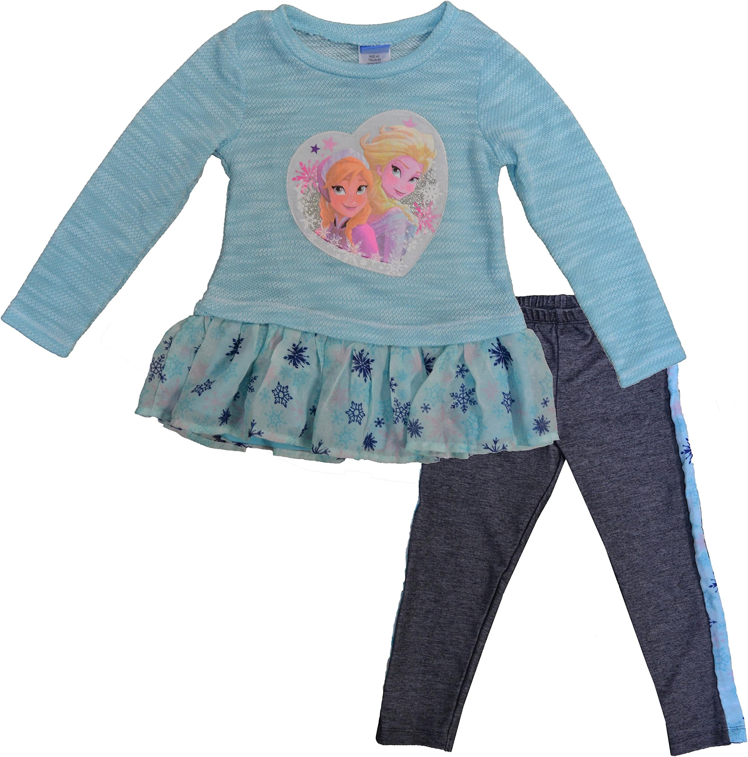 Disney Little Girls Frozen Anna & Elsa Tulle Tunic & Legging Set Aqua Blue