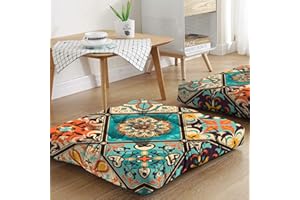 HARETU Mandala Meditation Cushion, Boho Meditation Mat, Meditation Pillows for Sitting on Floor, Cushions for Sitting in Home and Outdoor, Square Floor Pillows Cushion Seating for Yoga 22'' X 22''
