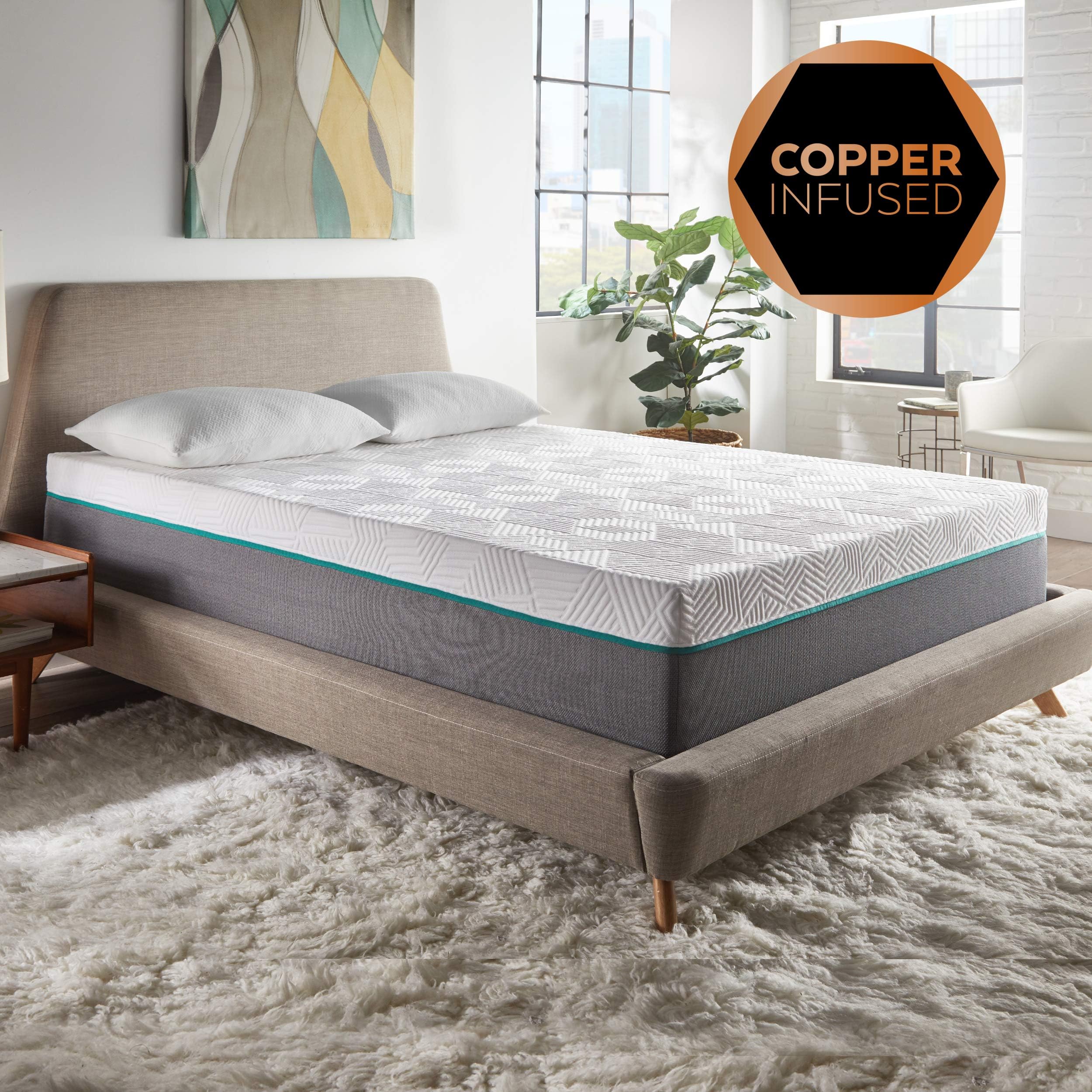 12 Inch Hybrid Mattress, Copper Infused Memory Foam and Innerspring, Antimicrobial, Medium Plush Feel, King