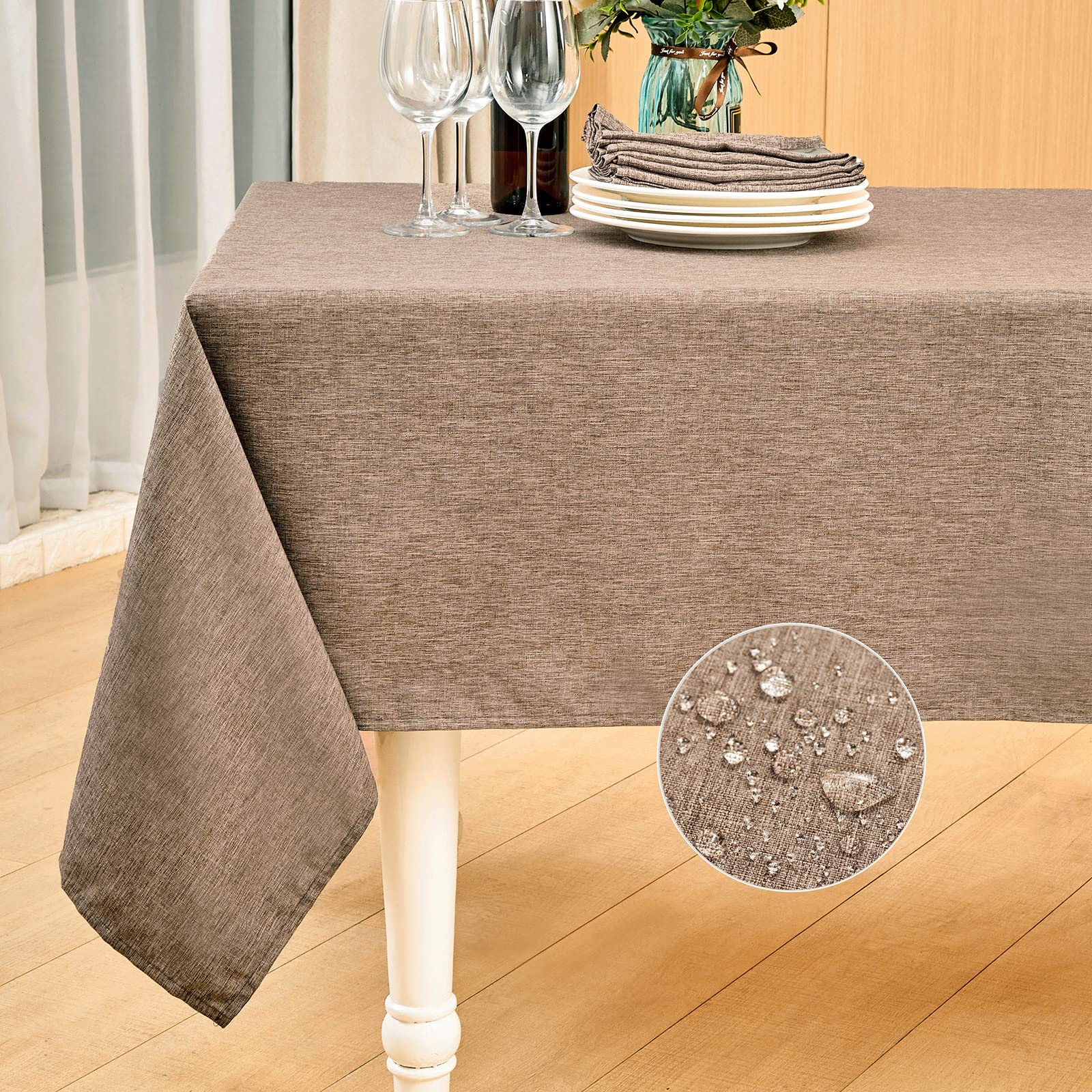 Photo 1 of Mebakuk Rectangle Table Cloth Linen Farmhouse Tablecloth Waterproof Anti-Shrink Soft and Wrinkle Resistant Decorative Fabric Table Cover for Kitchen (Flaxen, 60" x 84" (6-8 Seats))