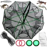 Synceduo Crab Trap Crawfish Minnow Trap, Foldable Fishing Bait Net for Blue Crabs Lobster Shrimp Crawfish with Rope and Crabbing Equipment, 10 Holes