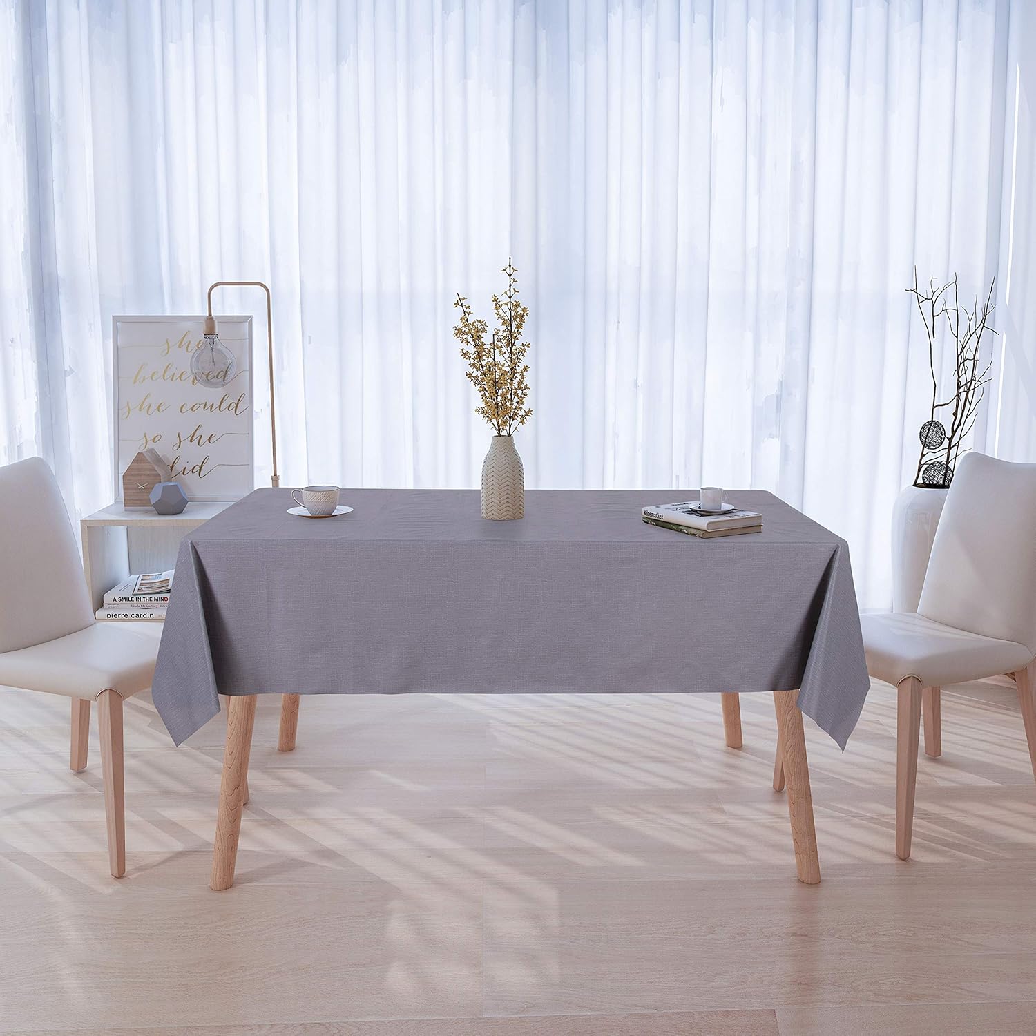sancua 100% Waterproof Rectangle PVC Tablecloth - 54 x 78 Inch - Oil Proof Spill Proof Vinyl Table Cloth, Wipe Clean Table Cover for Dining Table, Buffet Parties and Camping, Grey: Home & Kitchen