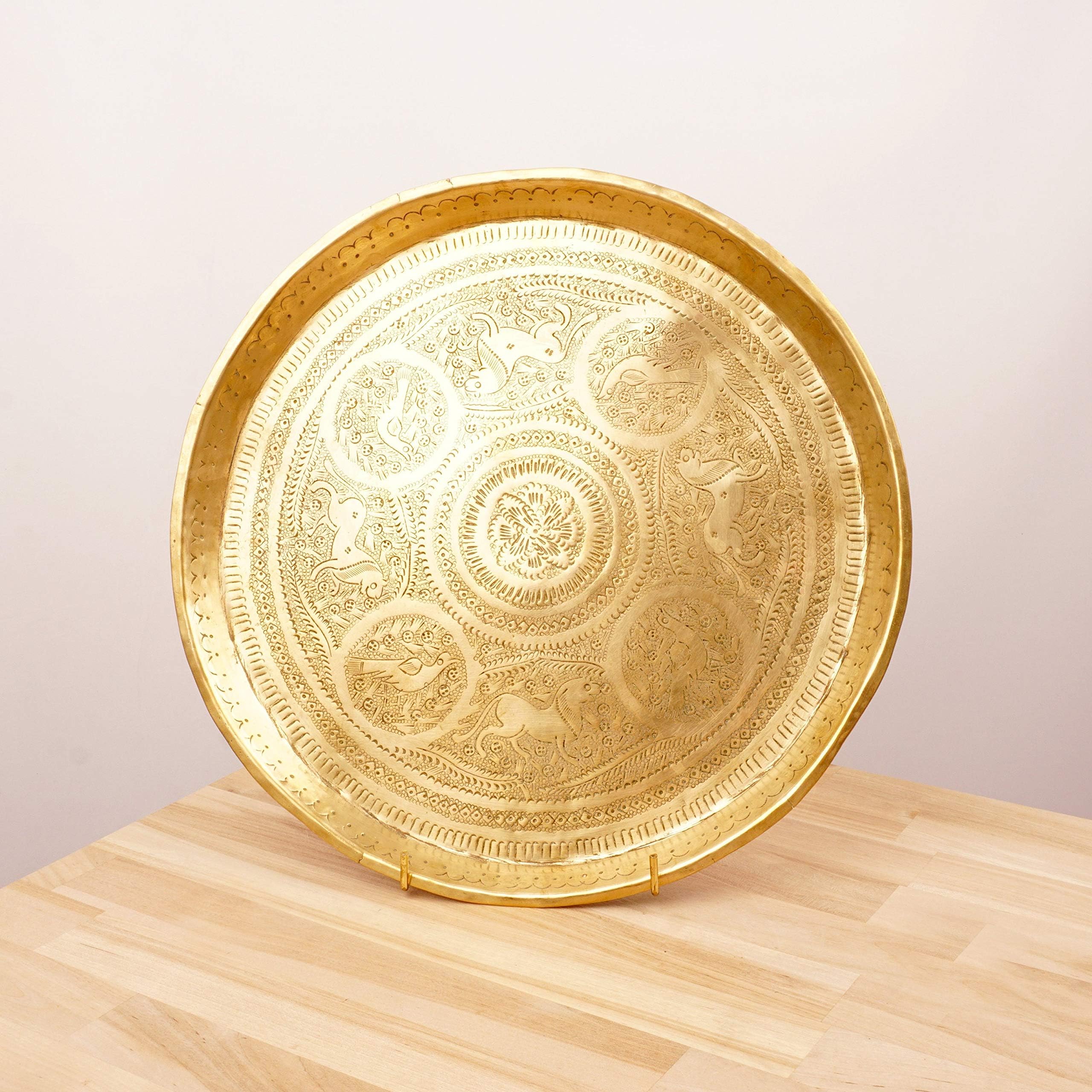 Restored by UKARETRO 32 cm Wall Hanging/Dish / Serving Tray/Plate || Floral/Animal Design || Vintage Solid Brass
