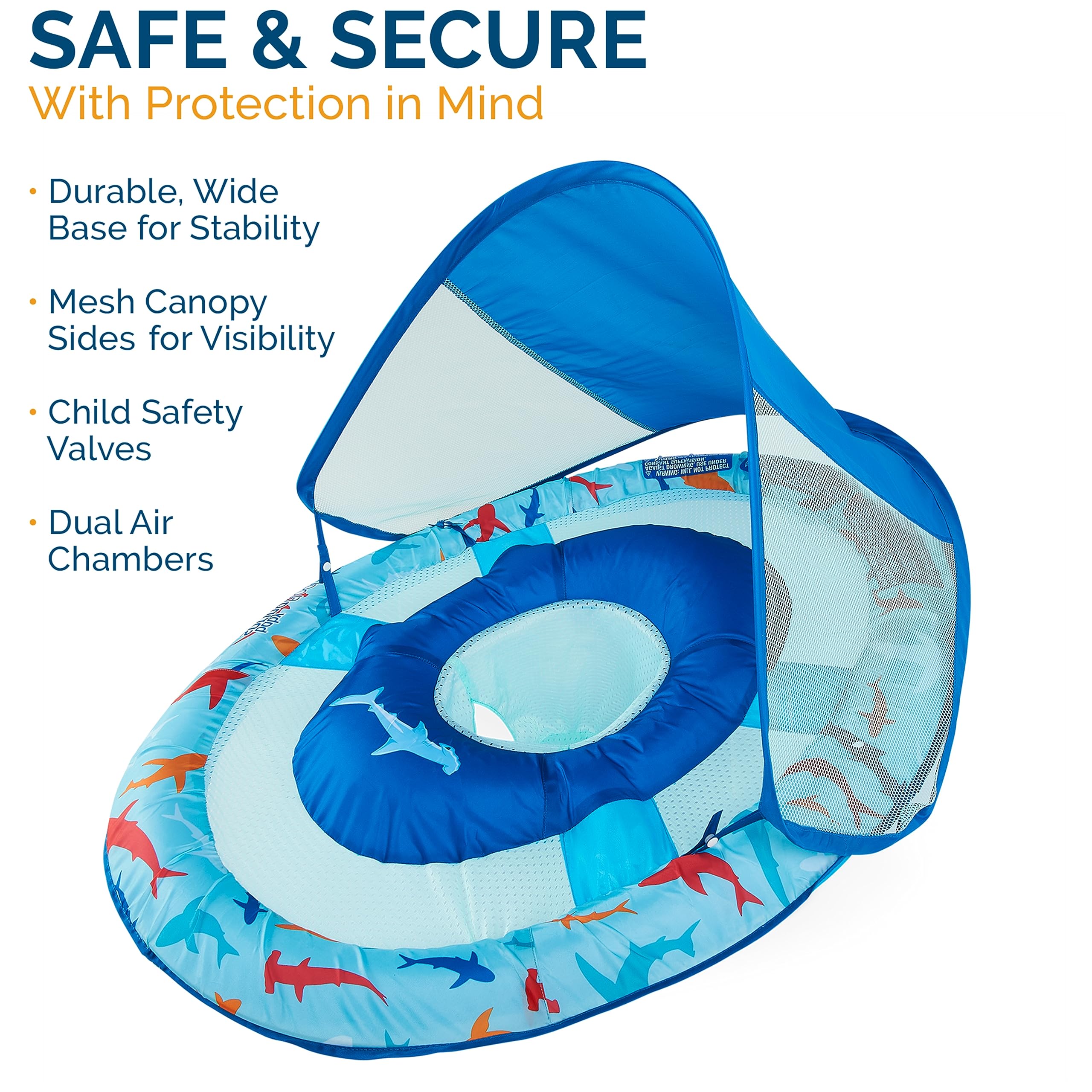 Swimways Sun Canopy Inflatable Baby Spring Float for Kids 9-24 Months, Shark Design