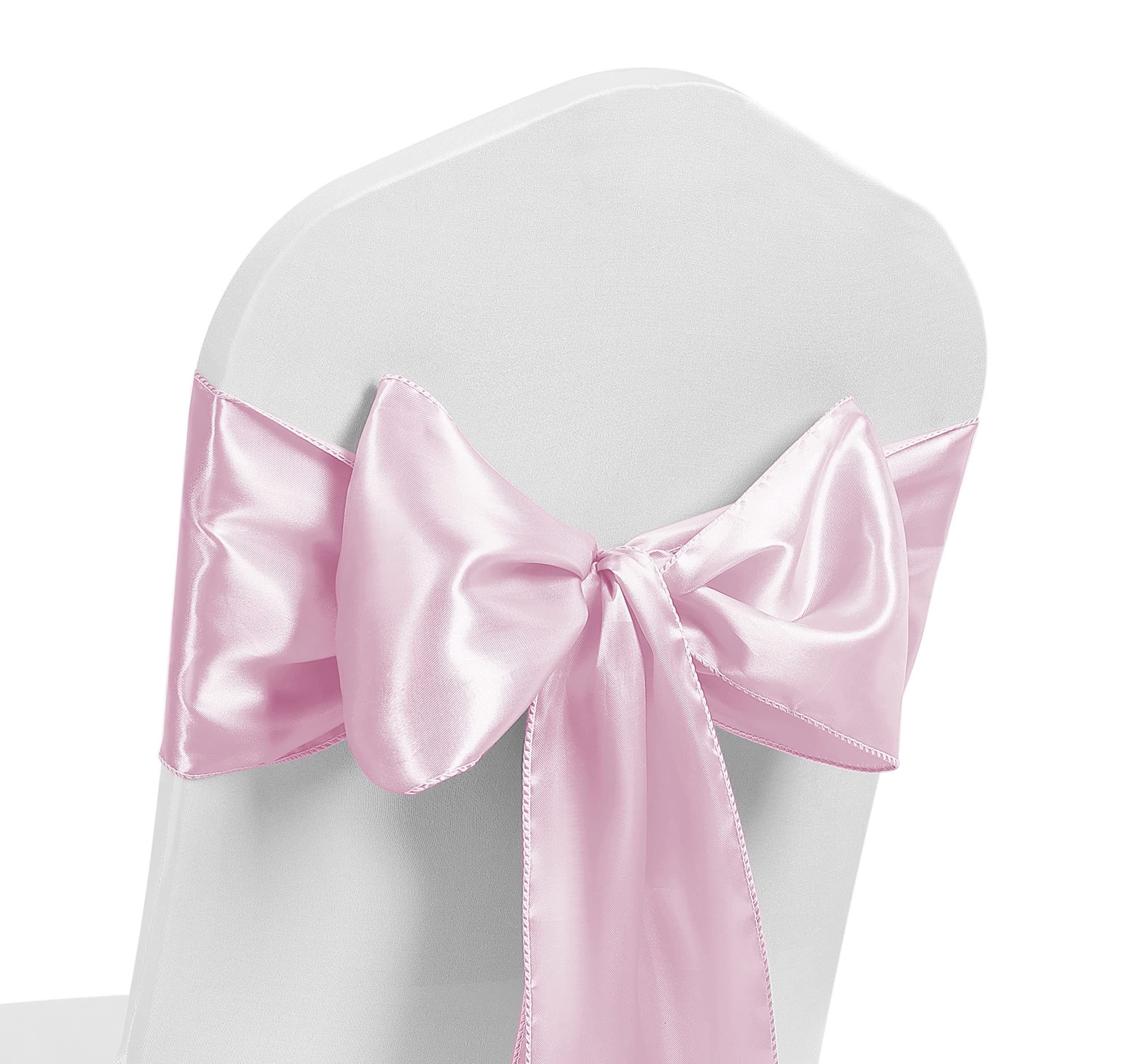 Satin Chair Sash WIDER FULLER BOWS Chair Sashes Bow Back Tie Ribbon Wedding Banquet Decoration (Baby Pink, 50) — image 1