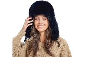 FUR STORY Winter Trapper Hat for Women Warm Faux Fur and Leather Windproof Full Hood Earflap Beanies