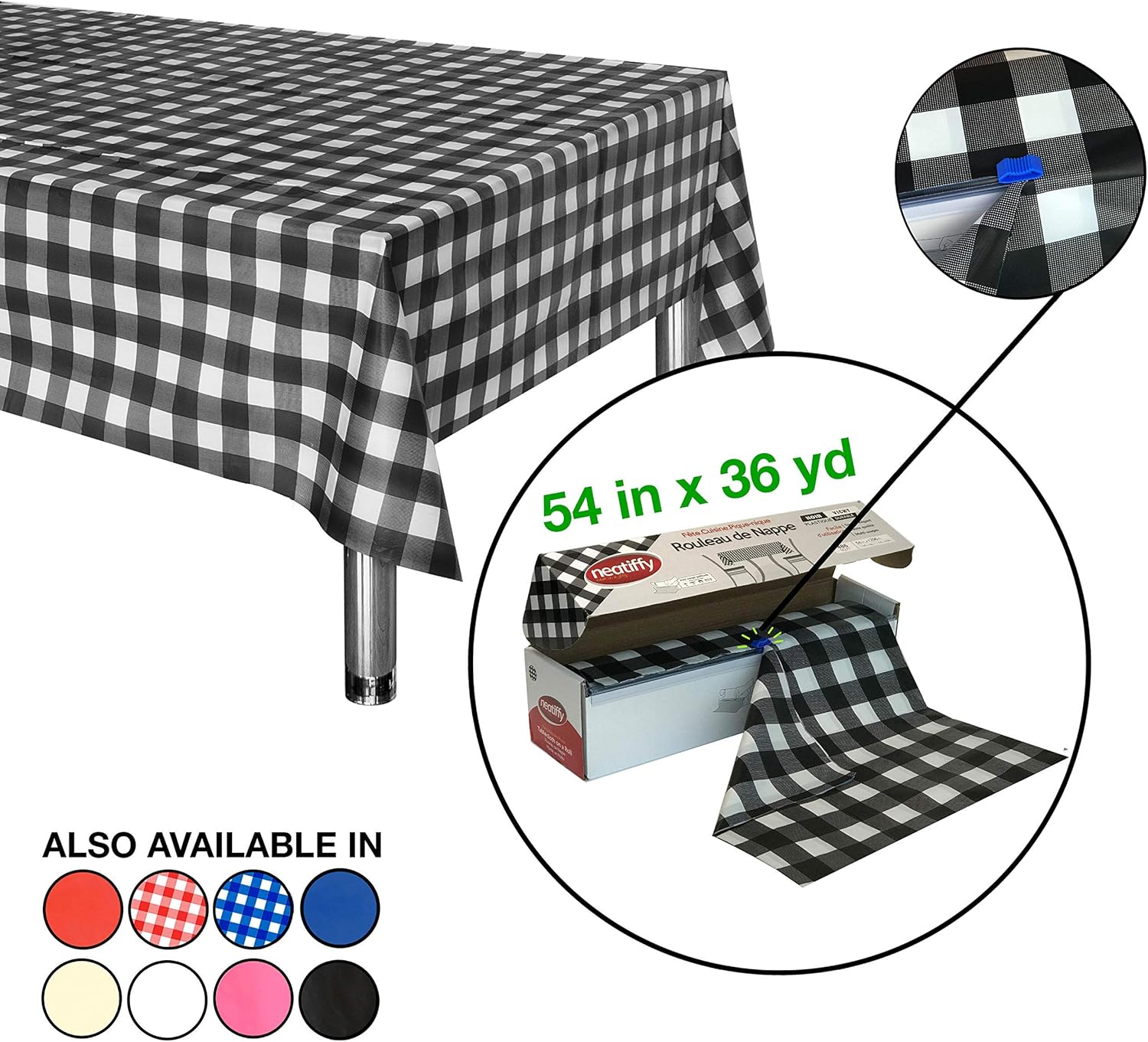 Neatiffy 54 Inch x 108 Feet Disposable Plastic Table Cloth